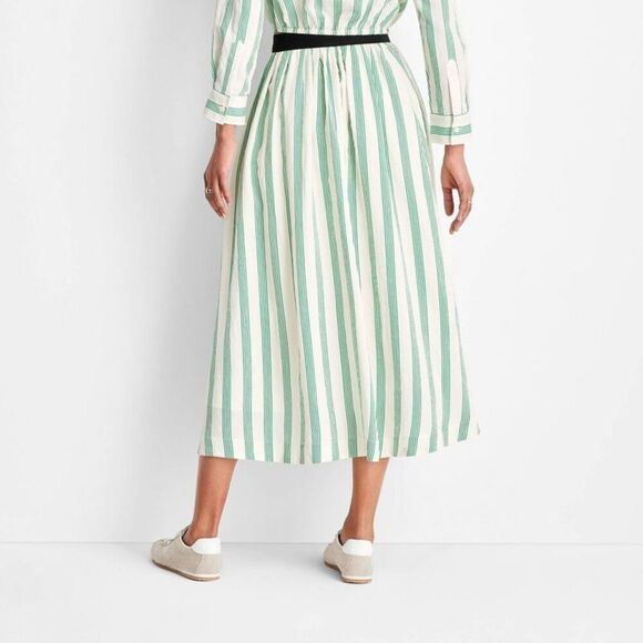 Future Collective - Women's High-Rise Full Lining Midi A-Line Skirt -  Green - Picture 2 of 3
